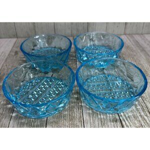 Vtg EAPG Bryce Brothers Style Ramekin Bowls 4" DIA Diamond Blue Glass Set of 4